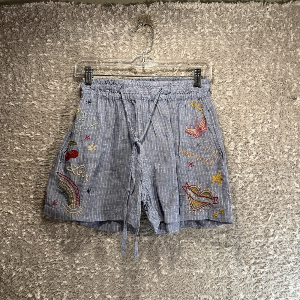 Johnny Was Linen Embroidered Odine Paper bag Shorts XS Beach Travel Coastal